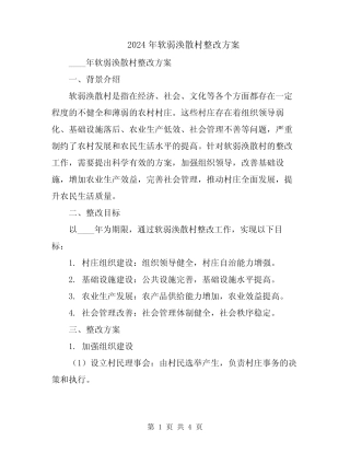 2024年软弱涣散村整改方案