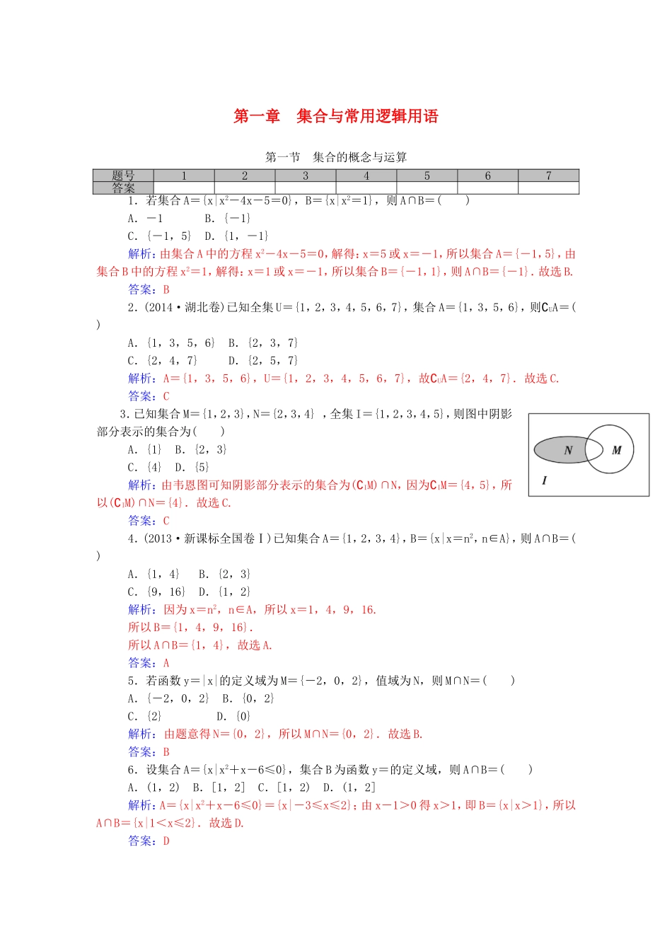 高考数学一轮复习 第一章 第一节 集合的概念与运算课时作业 文（含解析）-人教版高三全册数学试题_第1页