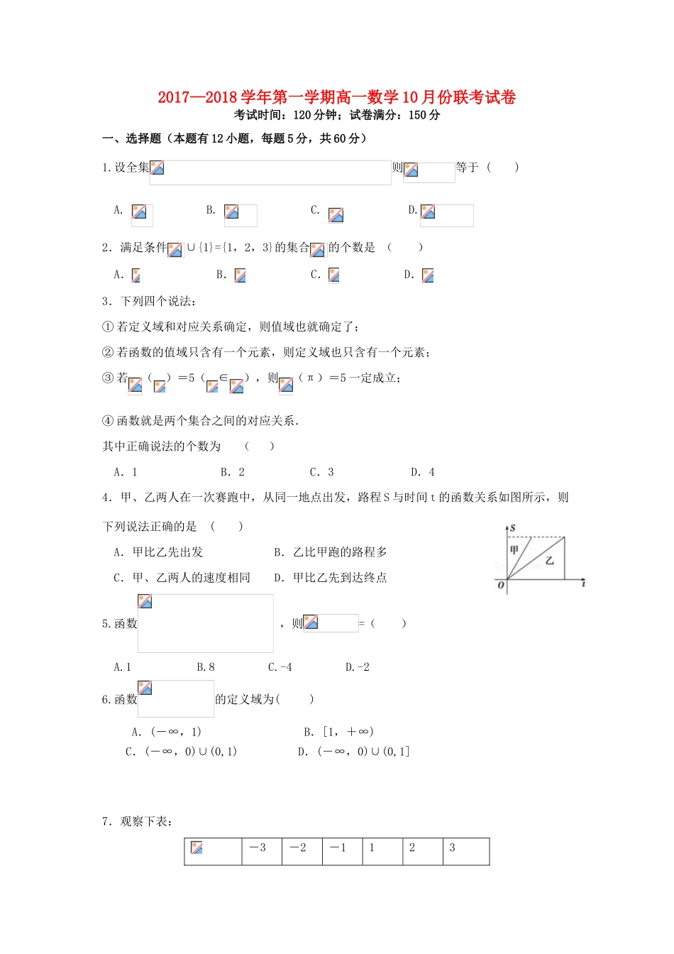 江西省南昌市六校高一数学10月联考试题-人教版高一全册数学试题_第1页