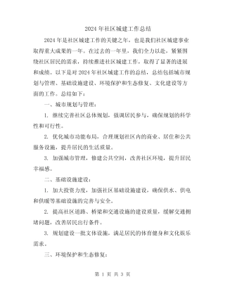 2024年社区城建工作总结 