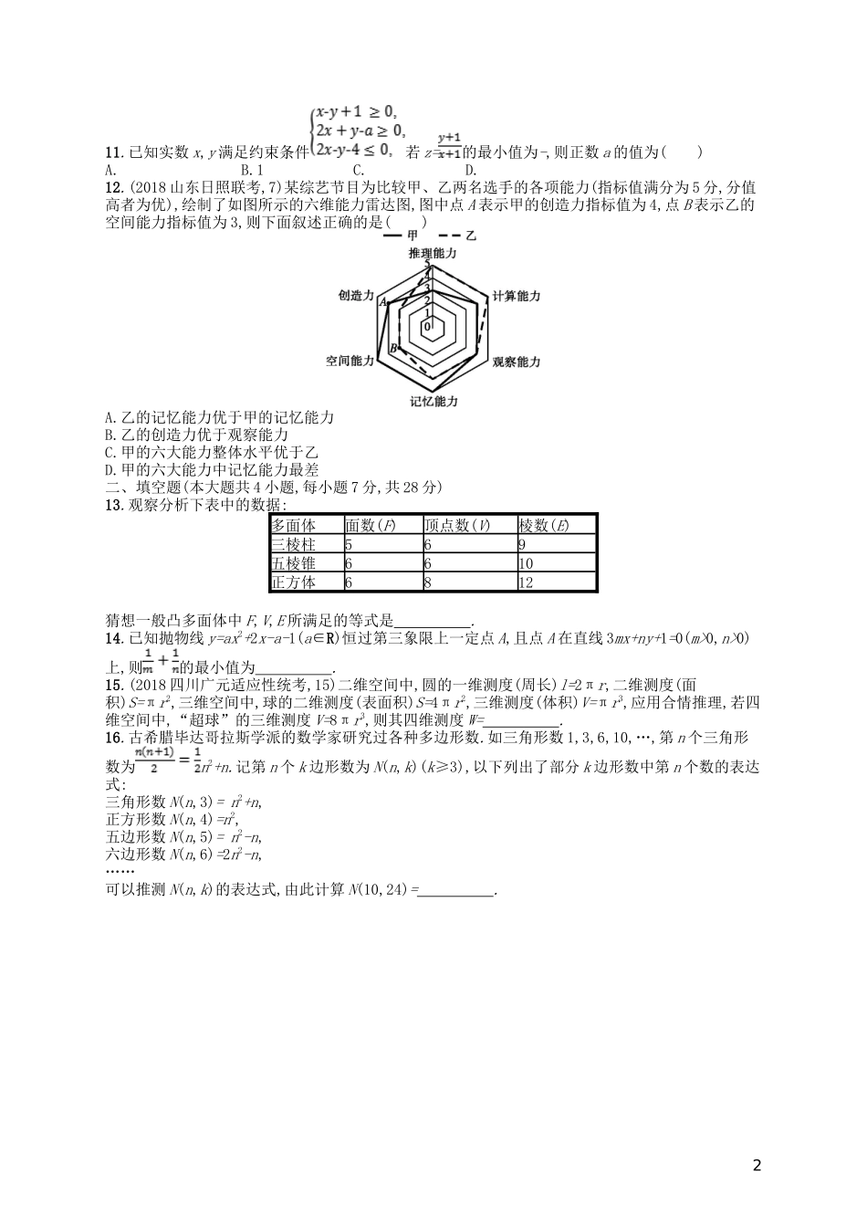 高考数学一轮复习 第七章 不等式、推理与证明单元质检卷7 文 北师大版-北师大版高三全册数学试题_第2页