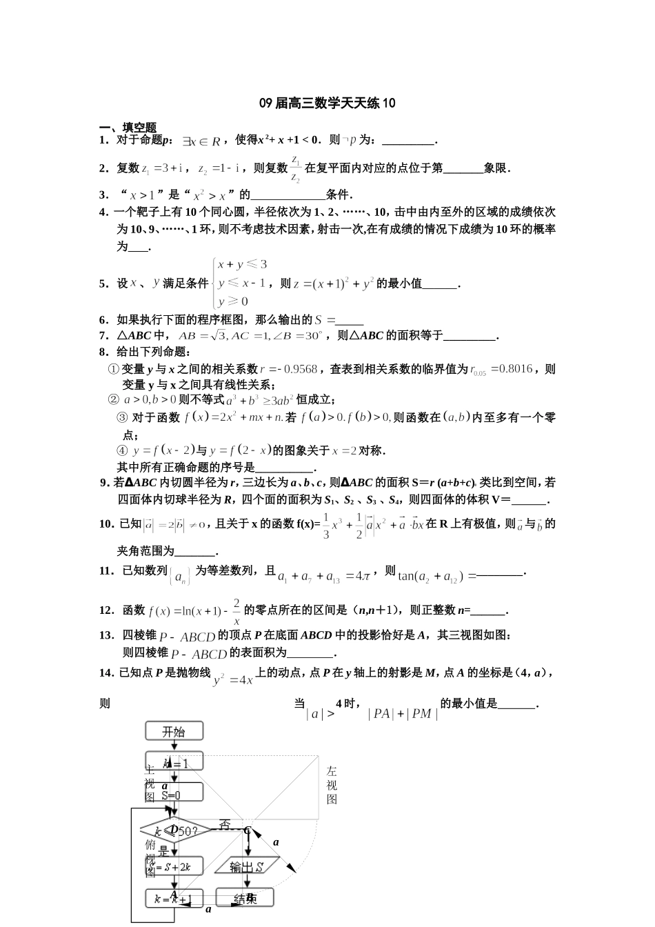 宿豫中学09届高三数学二轮复习天天练10_第1页