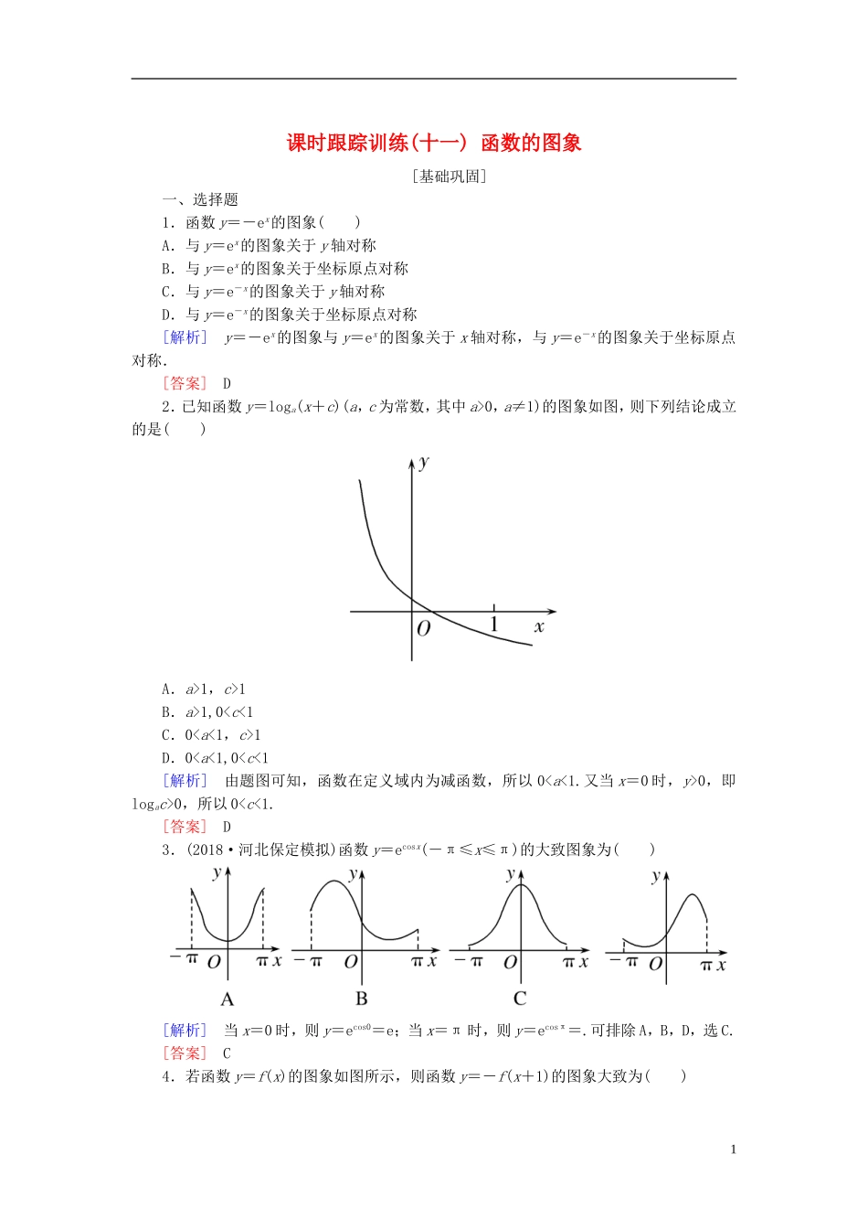高考数学一轮复习 第二章 函数的概念与基本初等函数 课时跟踪训练11 函数的图象 文-人教版高三全册数学试题_第1页