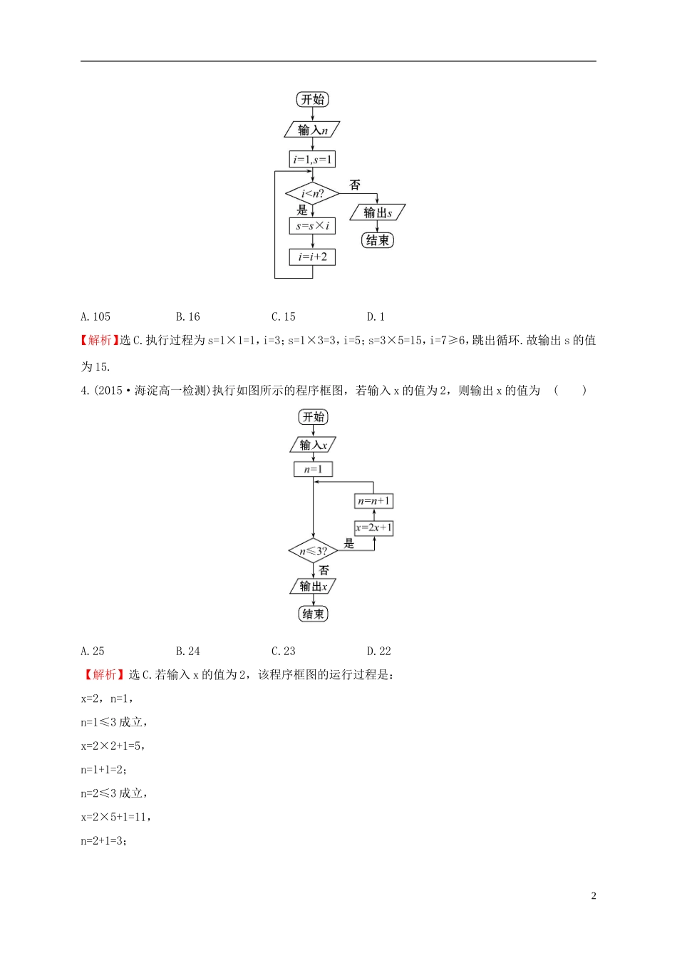 高中数学 第一章 算法初步 1.1.2 第3课时 循环结构、程序框图的画法课时提升作业1 新人教A版必修3-新人教A版高一必修3数学试题_第2页