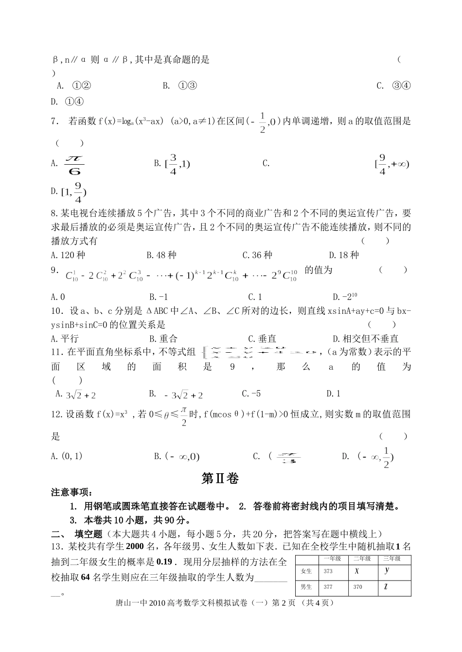 河北省唐山一中高三数学高考仿真试卷(一)文【会员独享】_第2页