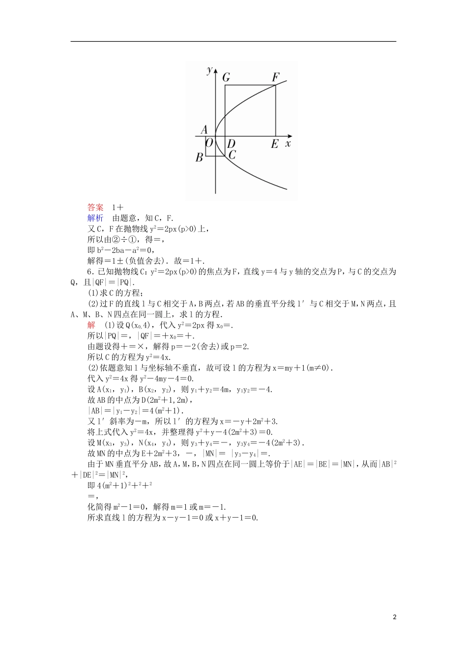 高考数学一轮复习 第十章 圆锥曲线与方程 10.3.1 抛物线的标准方程对点训练 理-人教版高三全册数学试题_第2页