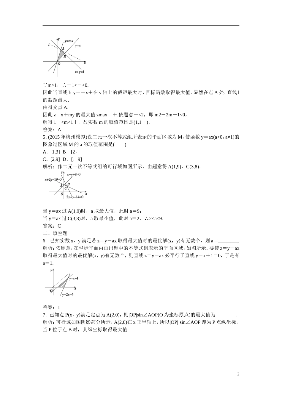 优化探究高考数学一轮复习 6-3 二元一次不等式(组)与简单的线性规划问题课时作业 文-人教版高三全册数学试题_第2页