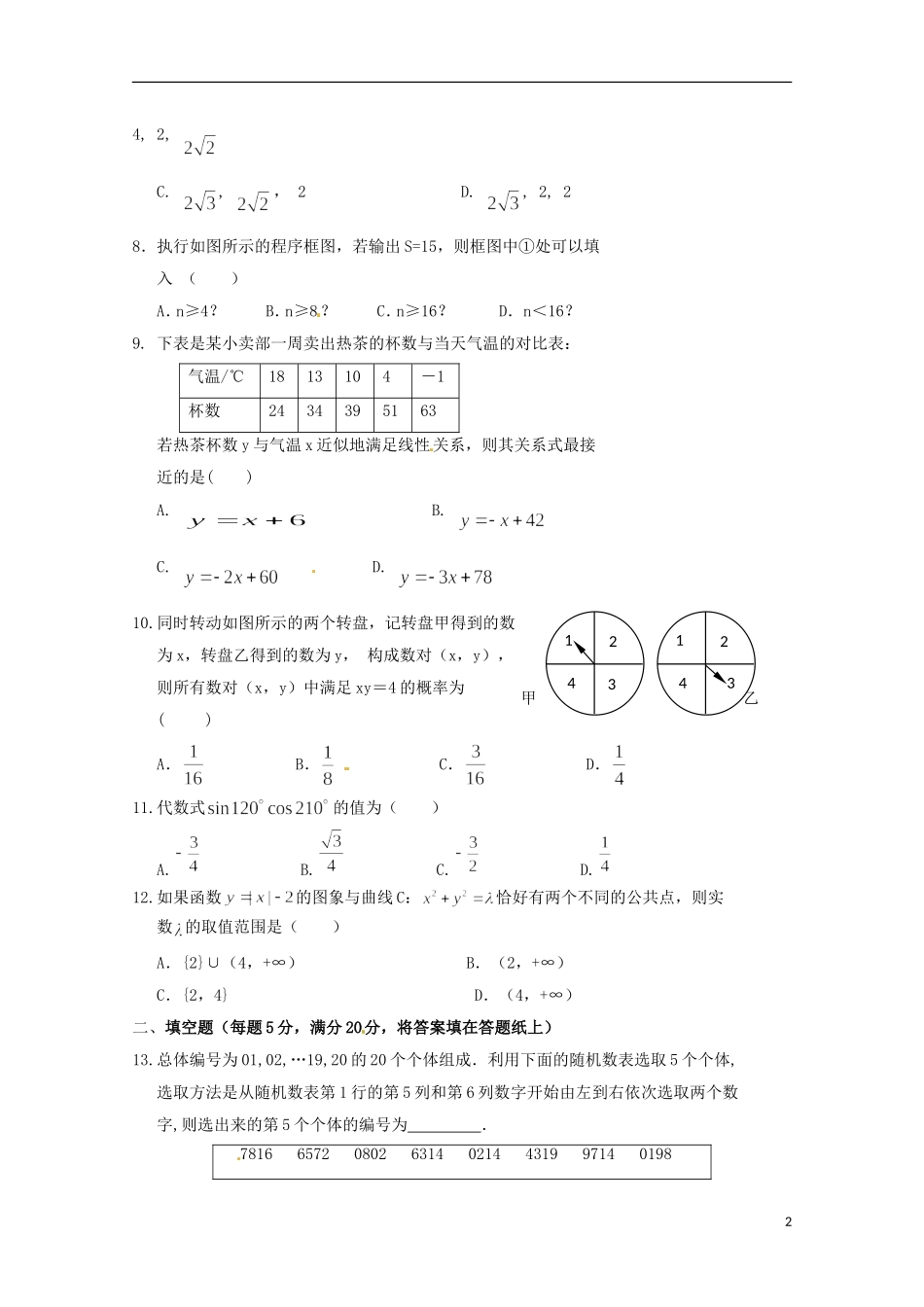 河南省许昌市五校高一数学下学期第一次联考试题-人教版高一全册数学试题_第2页