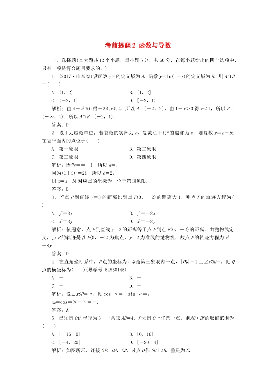 高考数学二轮复习 第三部分 专题二 回扣溯源 查缺补漏——考前提醒2 函数与导数课时规范练 理-人教版高三全册数学试题_第1页