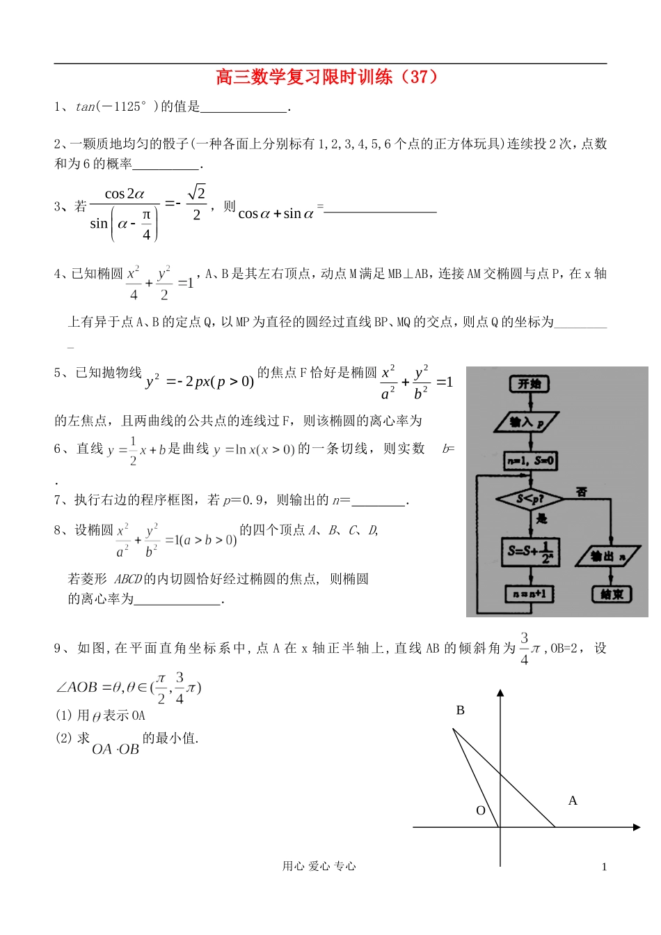 江苏省高三数学复习每天30分钟限时训练37 苏教版_第1页