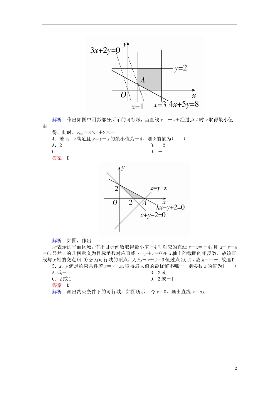 高考数学一轮复习 第七章 不等式 7.3 简单的线性规划对点训练 理-人教版高三全册数学试题_第2页