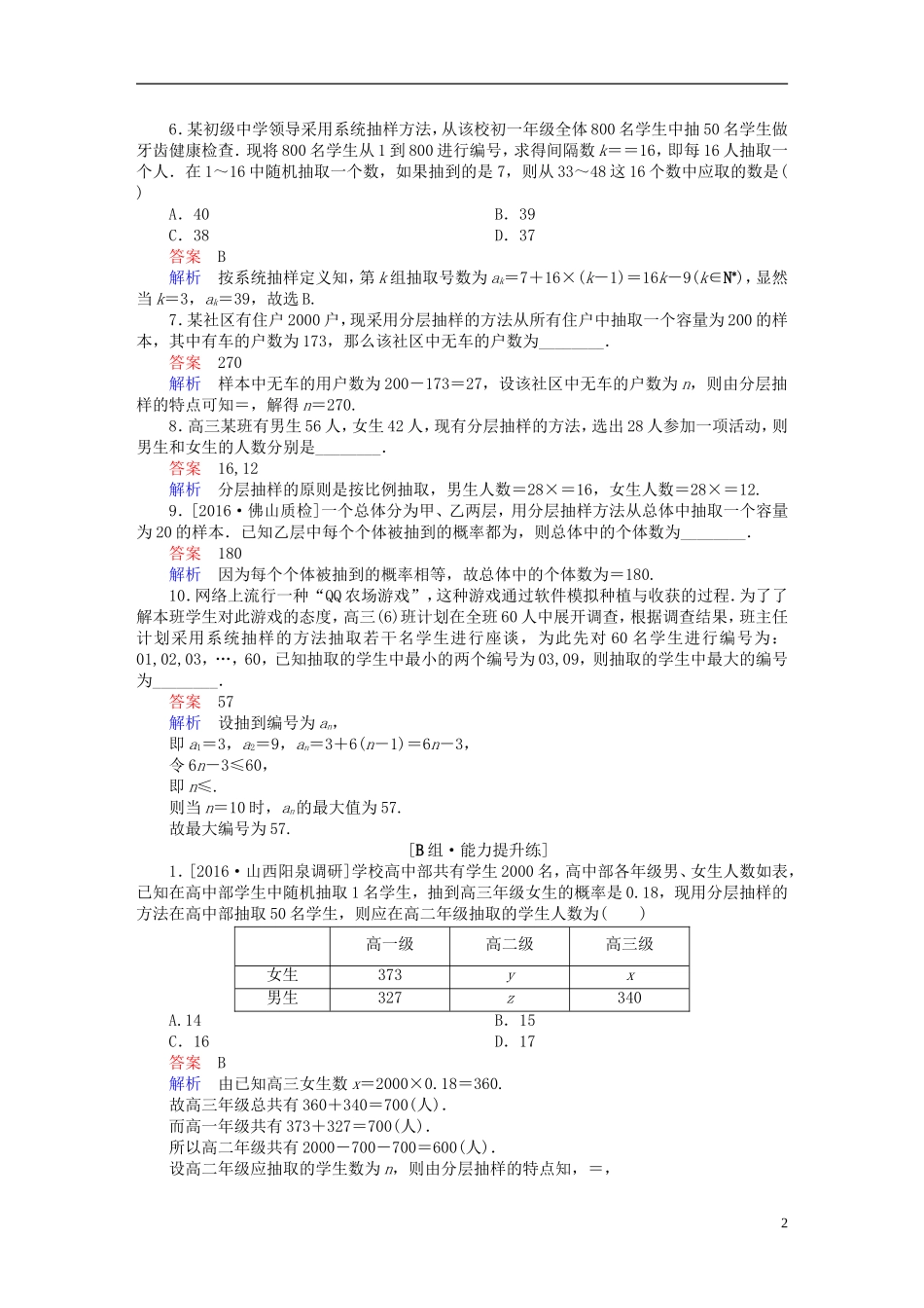 高考数学一轮复习 第九章 统计、统计案例及算法初步 9.1 随机抽样练习 理-人教版高三全册数学试题_第2页