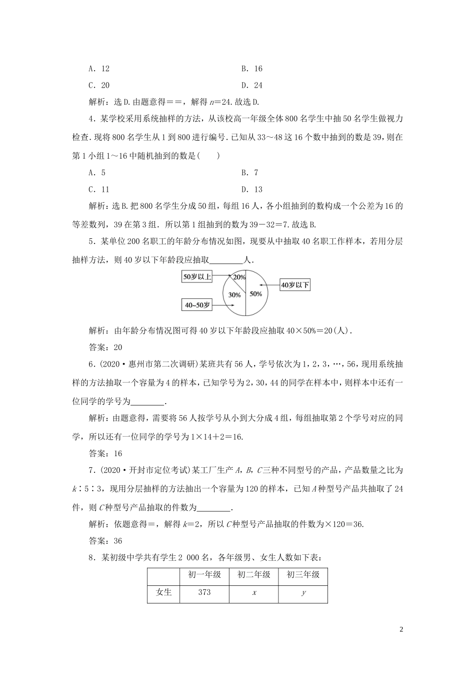 高考数学一轮复习 第十一章 统计与统计案例 第1讲 随机抽样高效演练分层突破 文 新人教A版-新人教A版高三全册数学试题_第2页