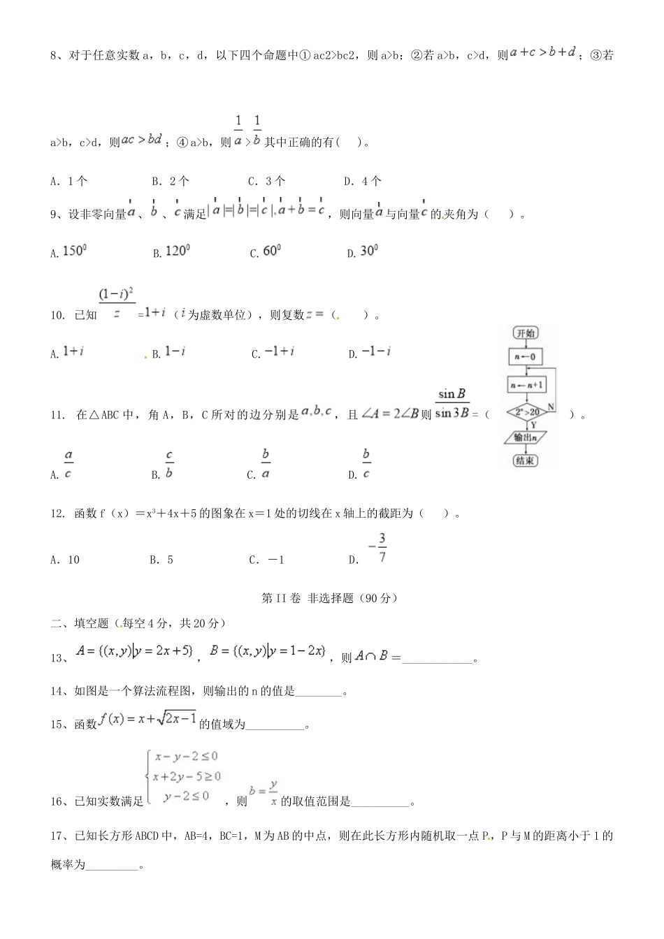 江西省赣中南五校高三数学下学期适应性考试试题-人教版高三全册数学试题_第2页