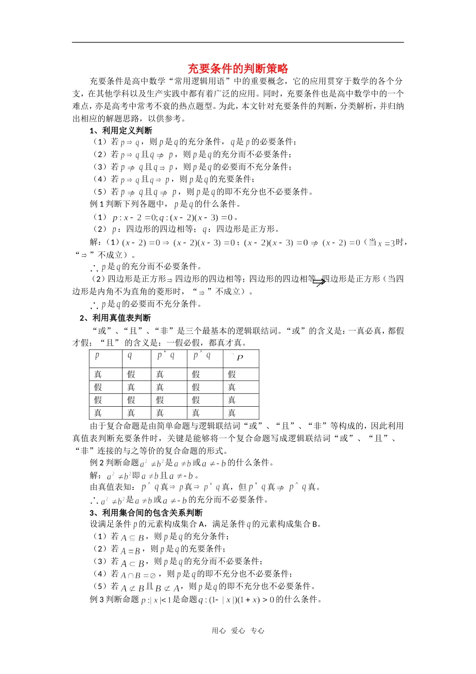 高考数学复习点拨 充要条件的判断策略_第1页