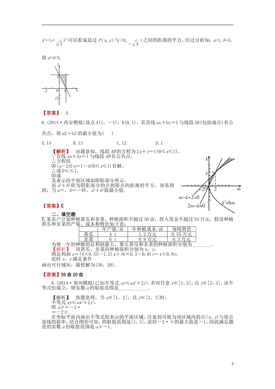 高考数学一轮复习 6.3二元一次不等式组与简单的线性规划问题课时作业 理 湘教版-湘教版高三全册数学试题_第3页