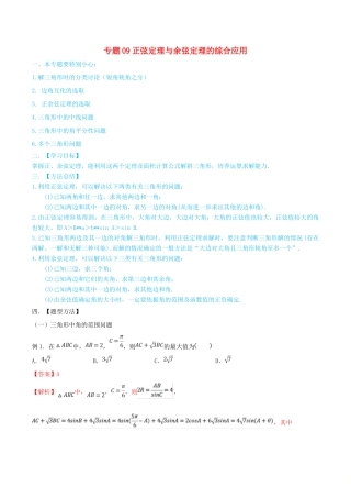 高考数学一轮总复习 三角函数、三角形、平面向量 专题09 正弦定理与余弦定理的综合应用 文（含解析）-人教版高三全册数学试题