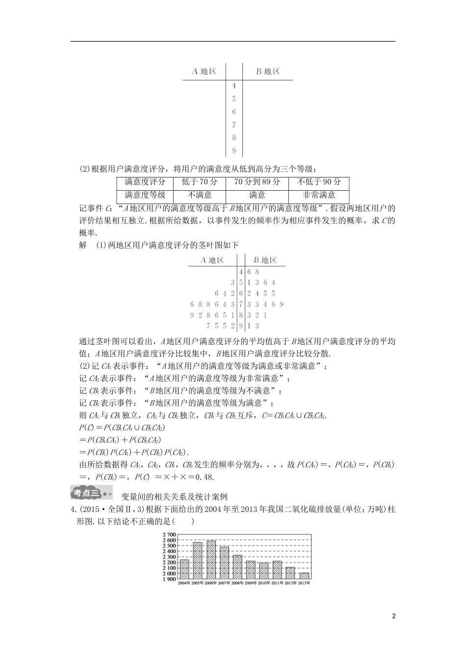 高考数学一轮总复习 第10章 计数原理、概率与统计 第7节 统计与统计案例高考AB卷 理-人教版高三全册数学试题_第2页