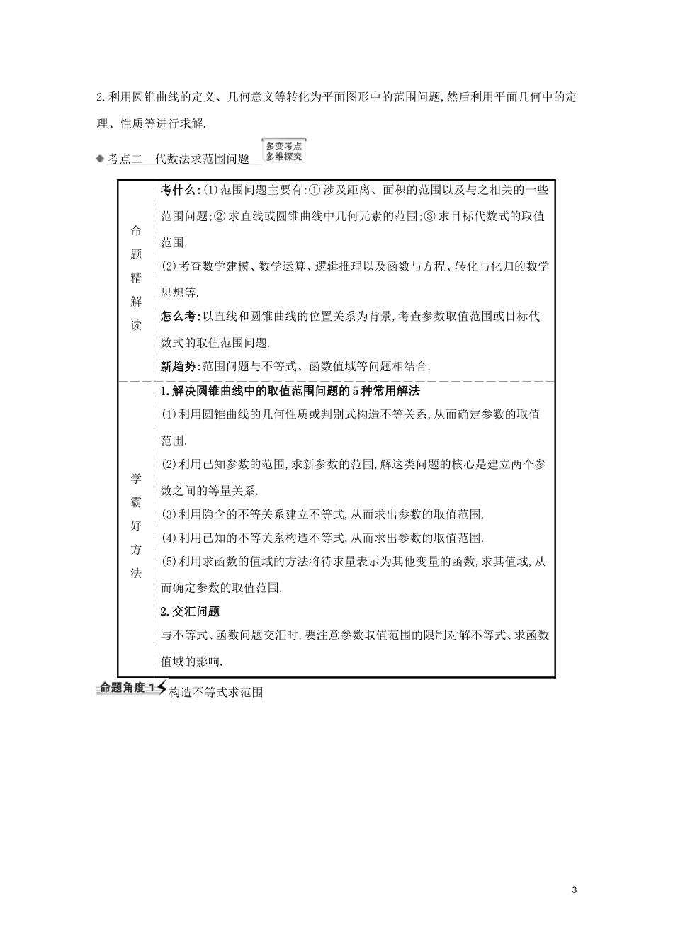 高考数学一轮复习 第九章 平面解析几何 9.8.3 圆锥曲线的范围问题练习 苏教版-苏教版高三全册数学试题_第3页