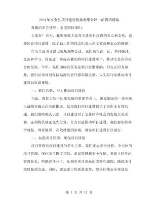 2024年在全县项目建设现场观摩会议上的讲话精编(5篇) 