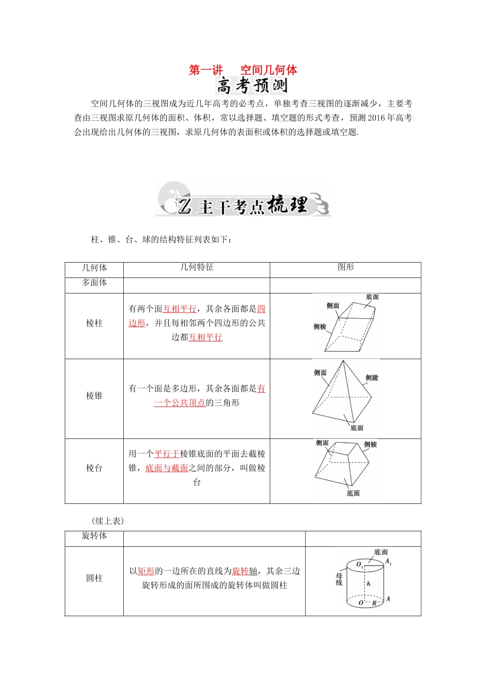高考数学二轮复习 专题5 立体几何 第一讲  空间几何体 文-人教版高三全册数学试题_第1页