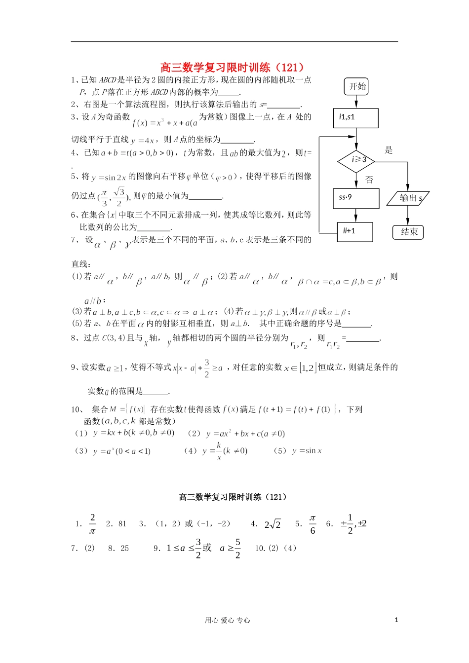 江苏省高三数学复习每天30分钟限时训练121 苏教版_第1页