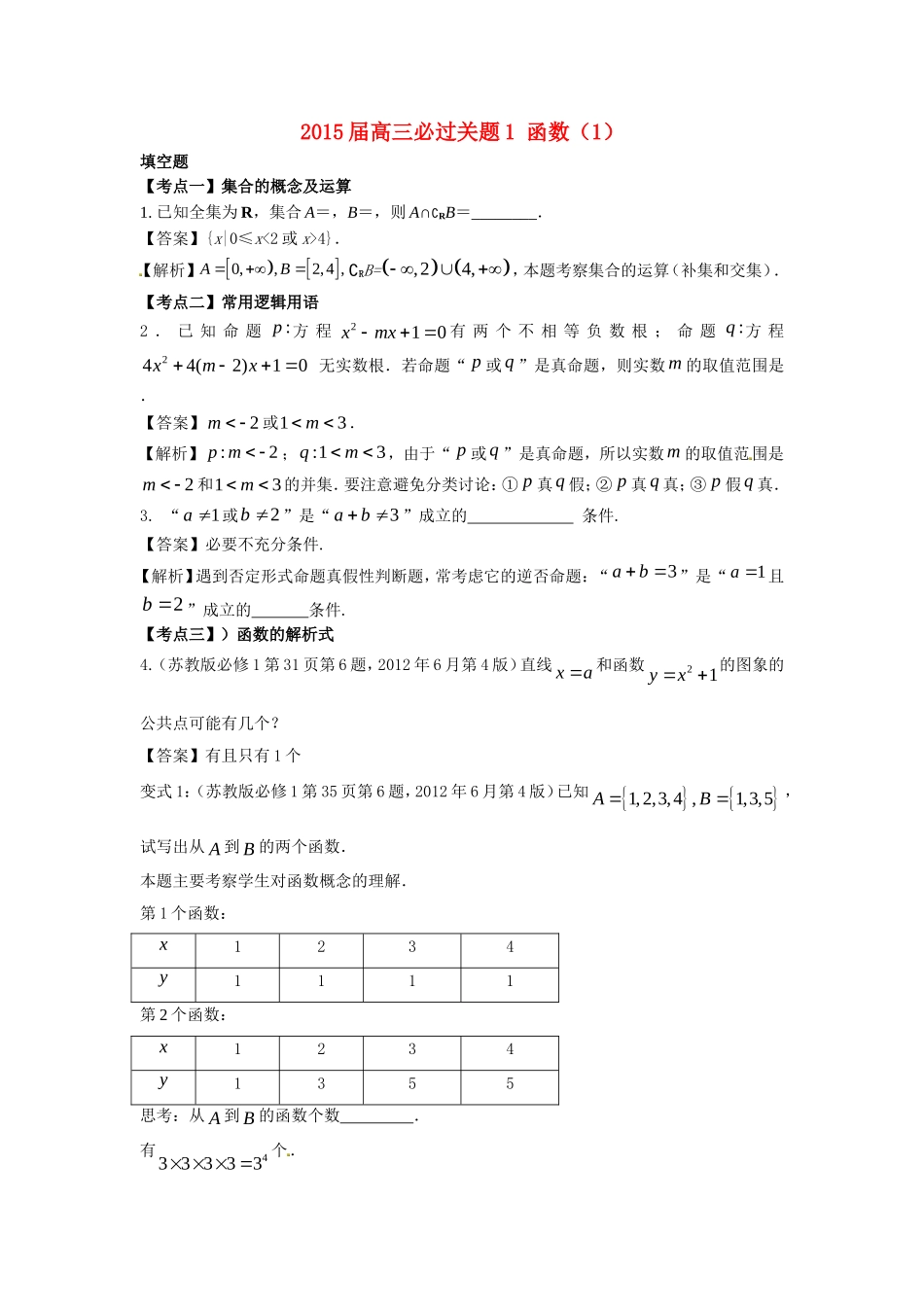 江苏省苏州市高考数学 必过关题1 函数1-人教版高三全册数学试题_第1页