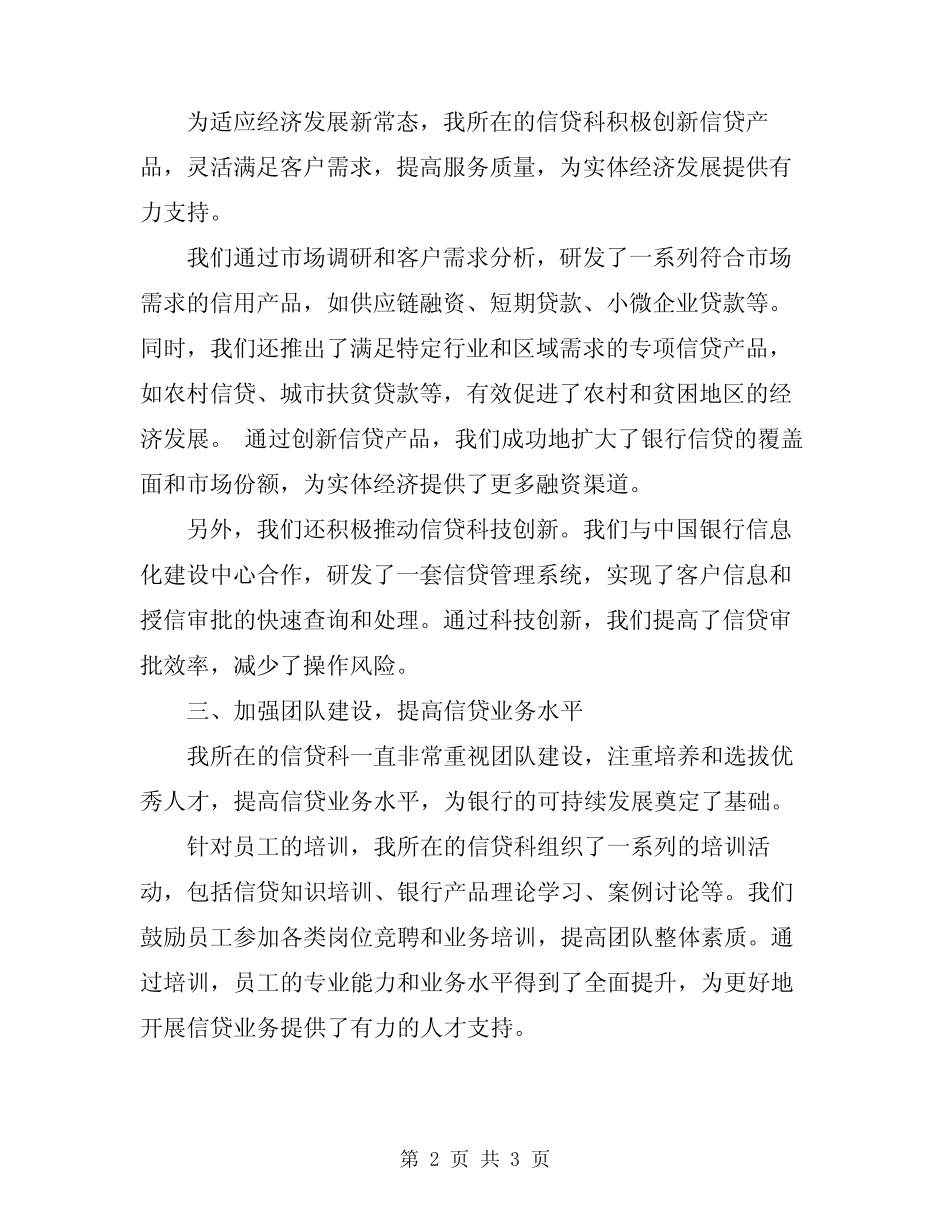 2024年银行信贷科长述职报告范文_第2页