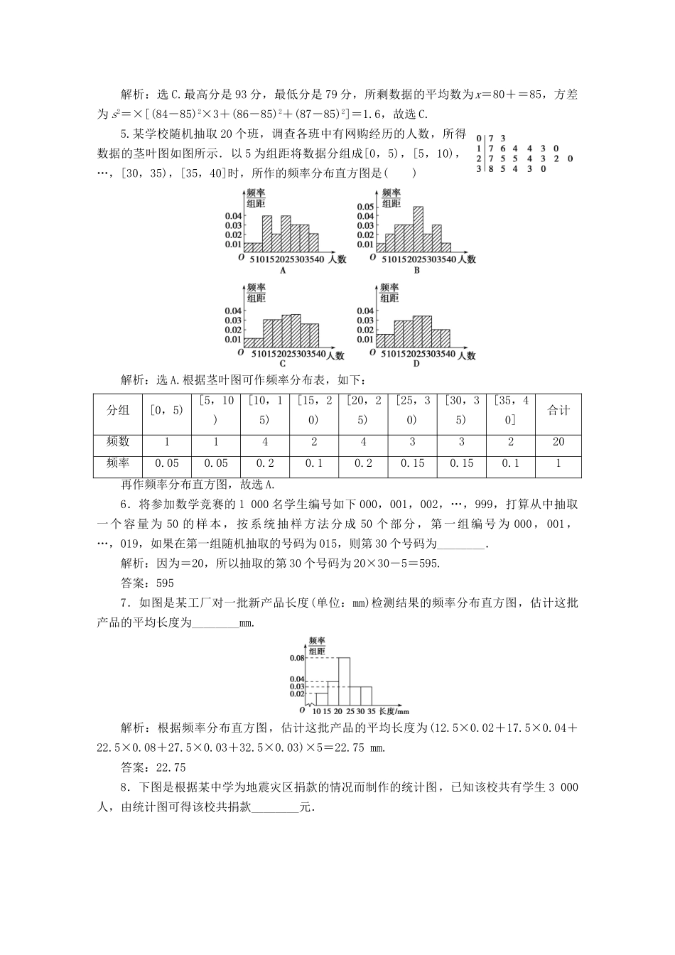 高中数学 第二章 统计 章末演练轻松闯关（含解析）新人教A版必修3-新人教A版高一必修3数学试题_第2页