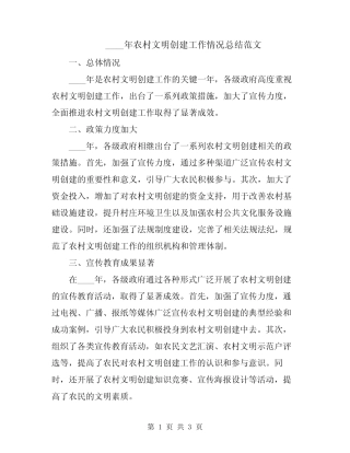 2024年农村文明创建工作情况总结范文
