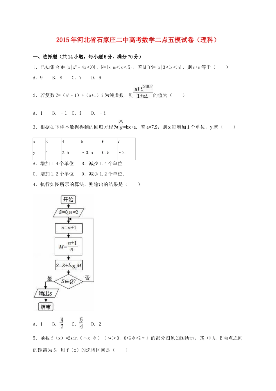 河北省石家庄二中高考数学二点五模试卷 理（含解析）-人教版高三全册数学试题_第1页