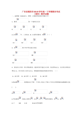 广东省揭阳市08-09学年高一数学下学期期末考试