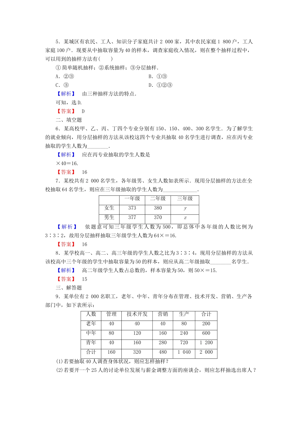 高中数学 第二章 统计 2.1.3 分层抽样学业分层测评 新人教A版必修3-新人教A版高一必修3数学试题_第2页