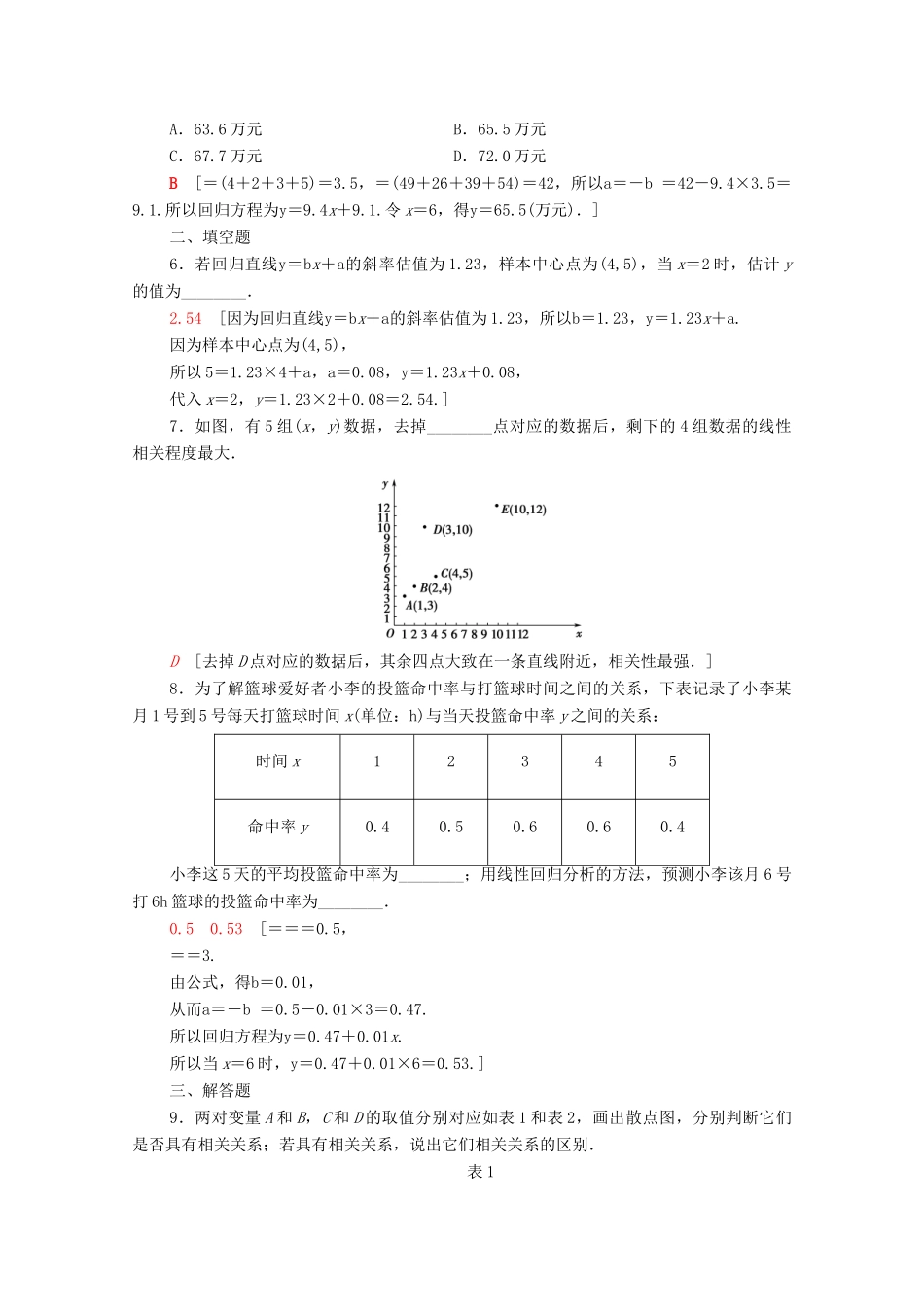 高中数学 第二章 统计 2.3.1 变量间的相关关系课时分层作业（含解析）新人教A版必修3-新人教A版高一必修3数学试题_第2页