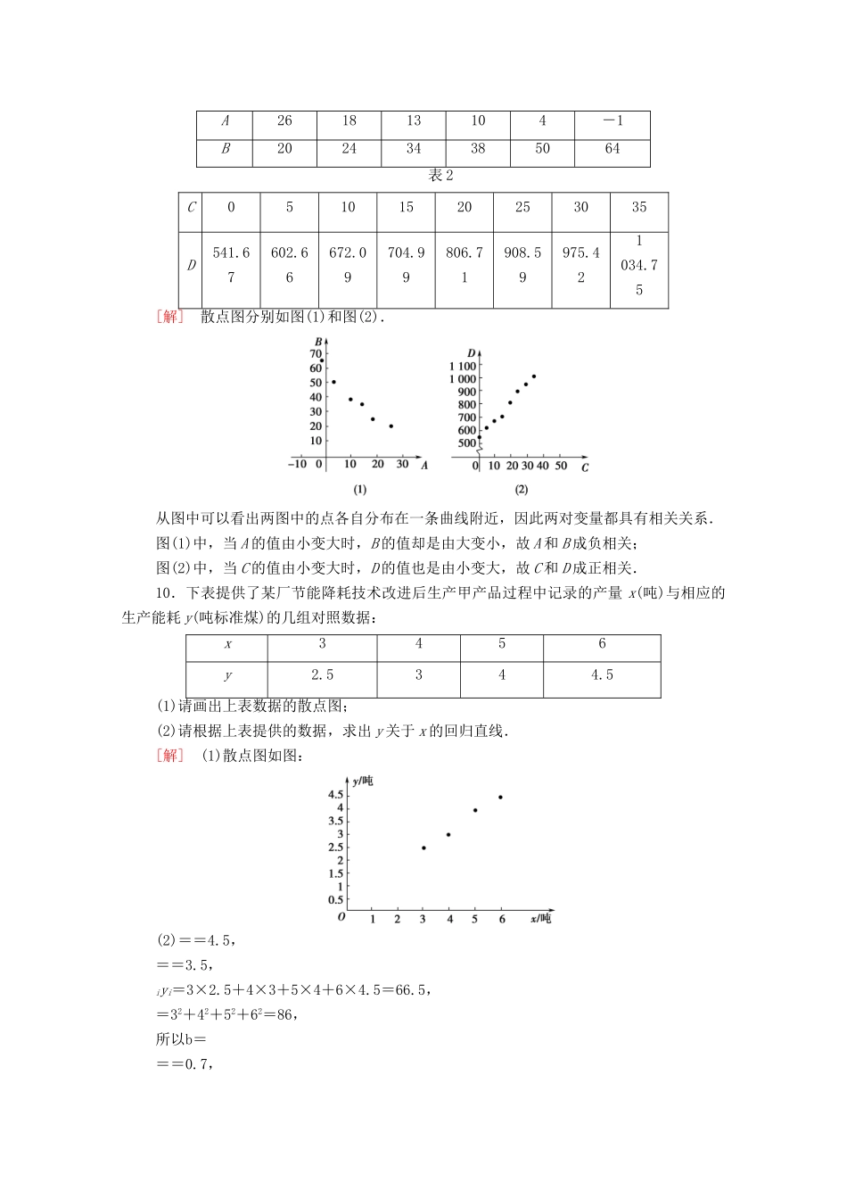 高中数学 第二章 统计 2.3.1 变量间的相关关系课时分层作业（含解析）新人教A版必修3-新人教A版高一必修3数学试题_第3页