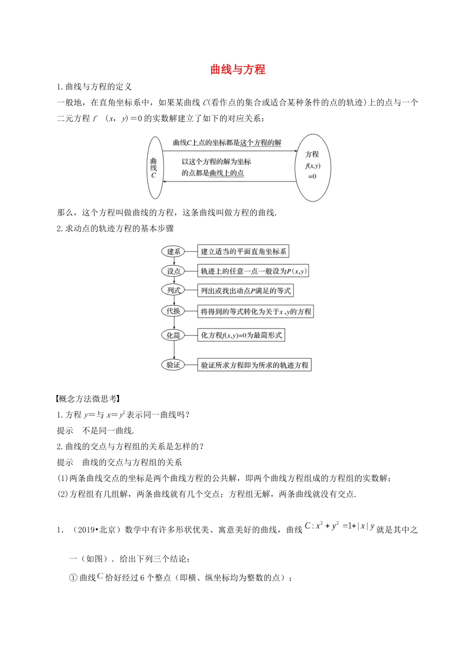 高考数学 考点 第九章 平面解析几何 曲线与方程（理）-人教版高三全册数学试题_第1页