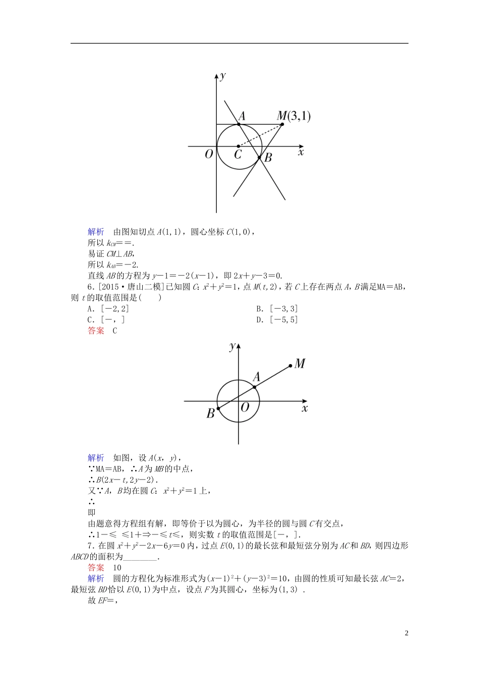 高考数学一轮复习 第八章 平面解析几何 8-4 直线与圆、圆与圆的位置关系练习 文-人教版高三全册数学试题_第2页