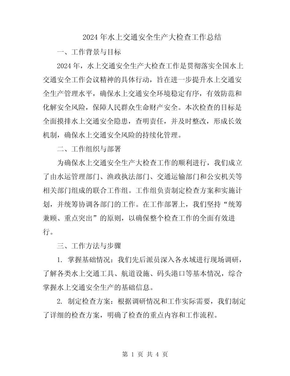 2024年水上交通安全生产大检查工作总结 _第1页