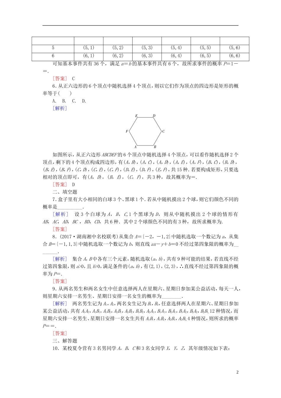 高考数学一轮复习 第十章 概率 课时跟踪训练55 古典概型 文-人教版高三全册数学试题_第2页