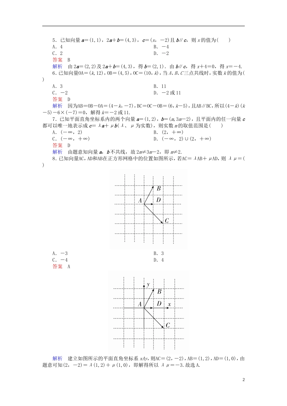 高考数学 考点通关练 第三章 三角函数、解三角形与平面向量 26 平面向量基本定理及坐标表示试题 文-人教版高三全册数学试题_第2页