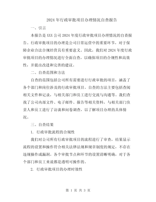 2024年行政审批项目办理情况自查报告