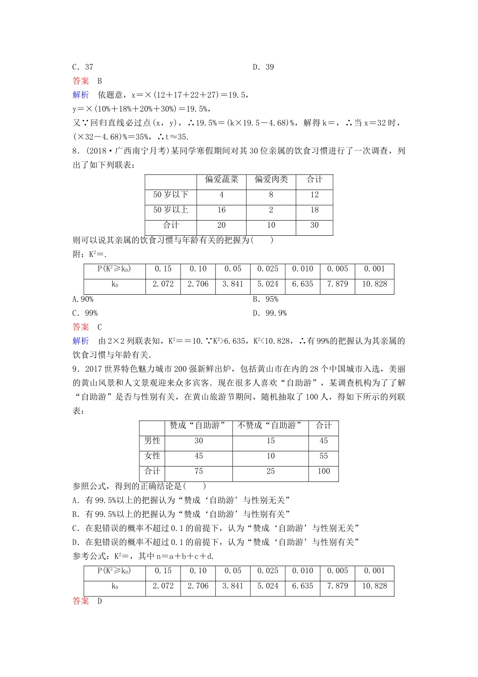 高考数学一轮总复习 第十章 算法初步与统计 题组训练77 线性回归分析与统计案例 理-人教版高三全册数学试题_第3页