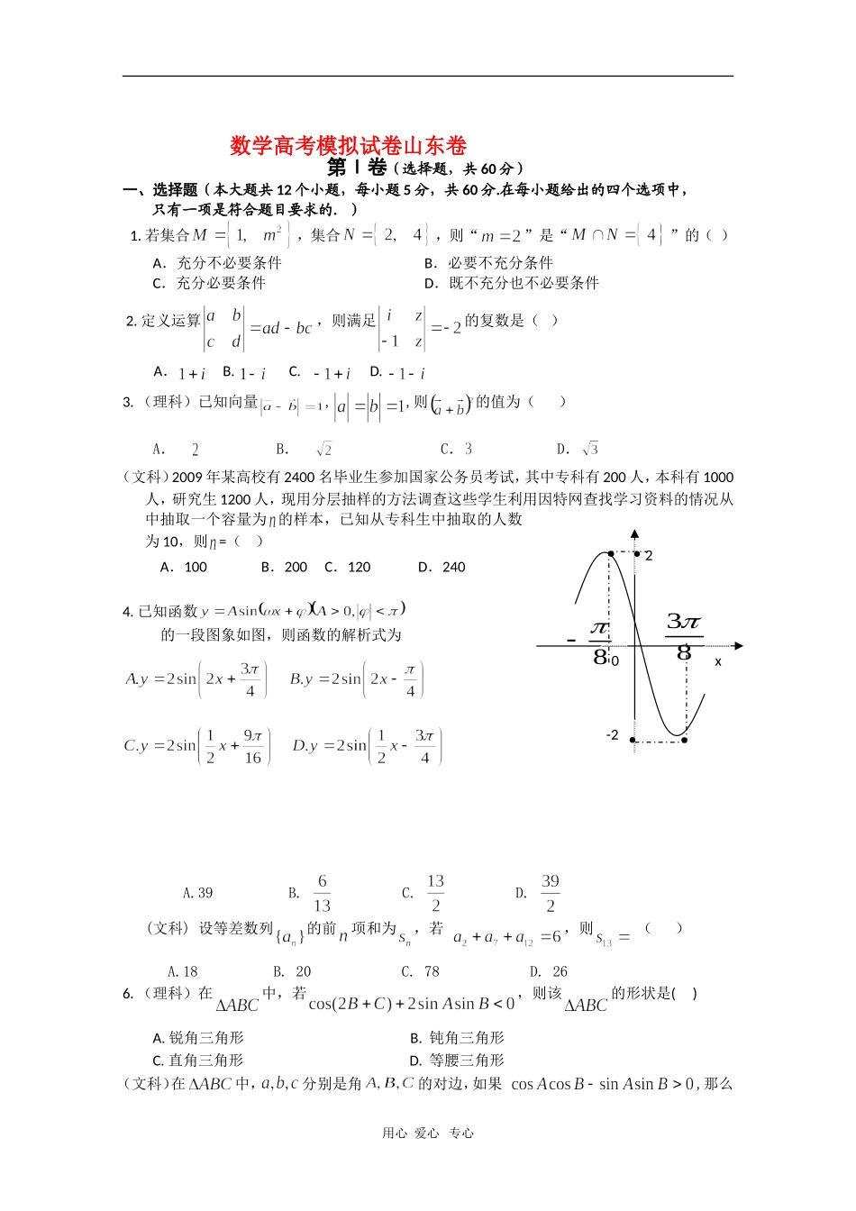 山东省高三数学高考模拟考试 新人教版_第1页