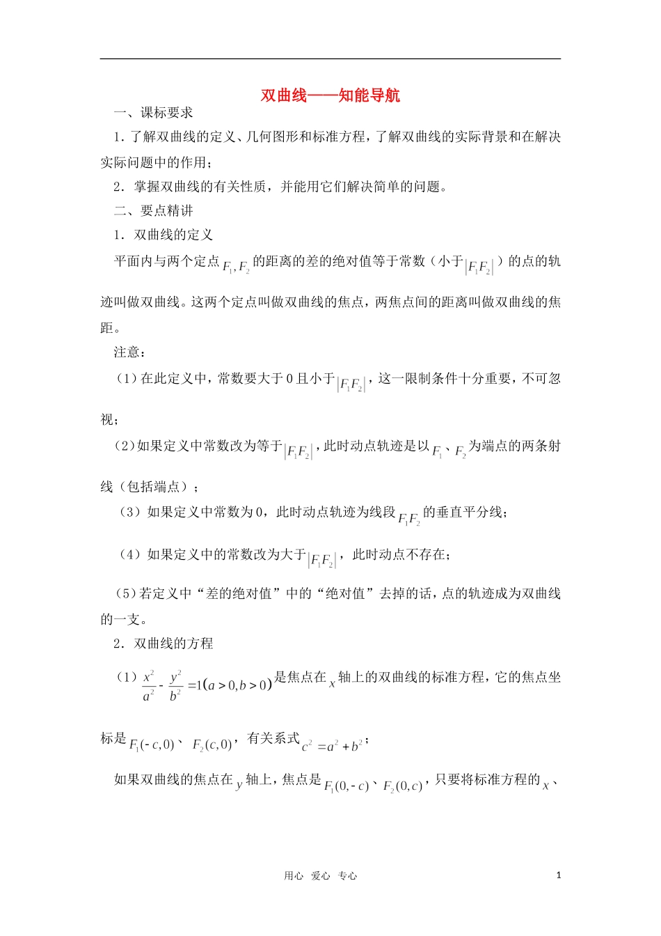 高考数学复习点拨 双曲线知能导航_第1页