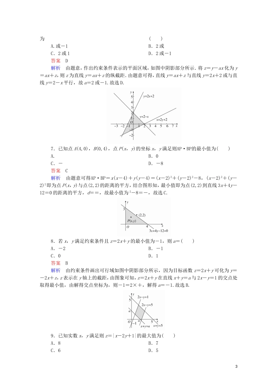 高考数学一轮复习 第一部分 考点通关练 第五章 不等式、推理与证明、算法初步与复数 考点测试34 二元一次不等式组与简单的线性规划（含解析）苏教版-苏教版高三全册数学试题_第3页