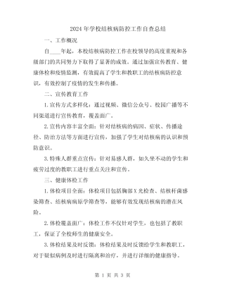 2024年学校结核病防控工作自查总结