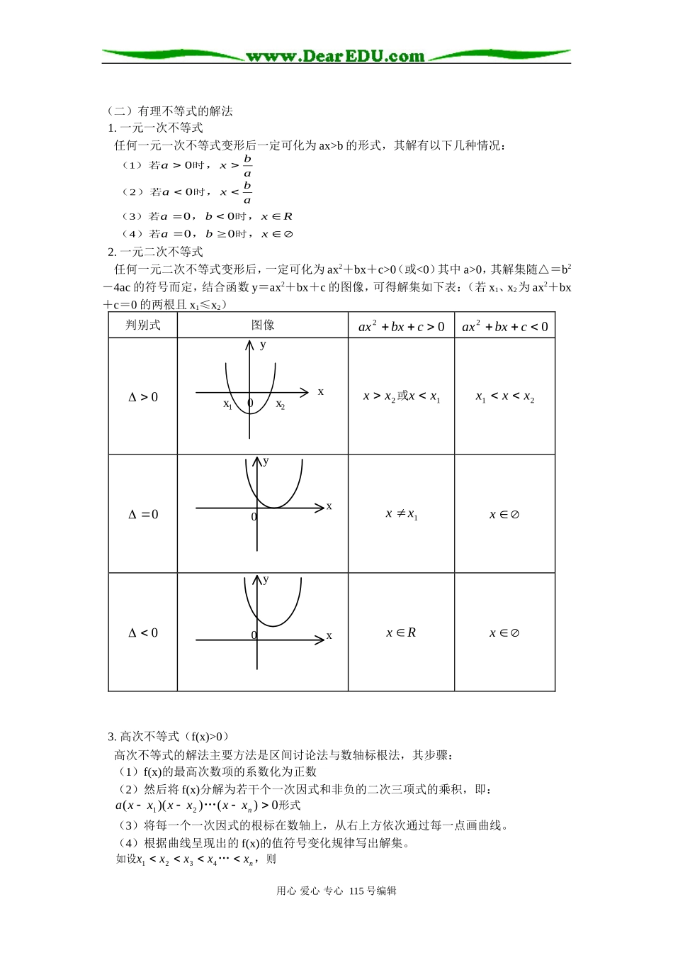 人教版高三数学不等式的概念和性质，有理不等式的解法知识精讲_第2页