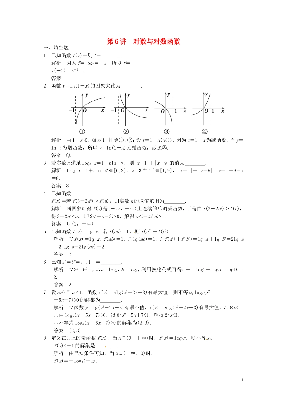 高考数学大一轮复习 2.6对数与对数函数试题 理 苏教版-苏教版高三全册数学试题_第1页