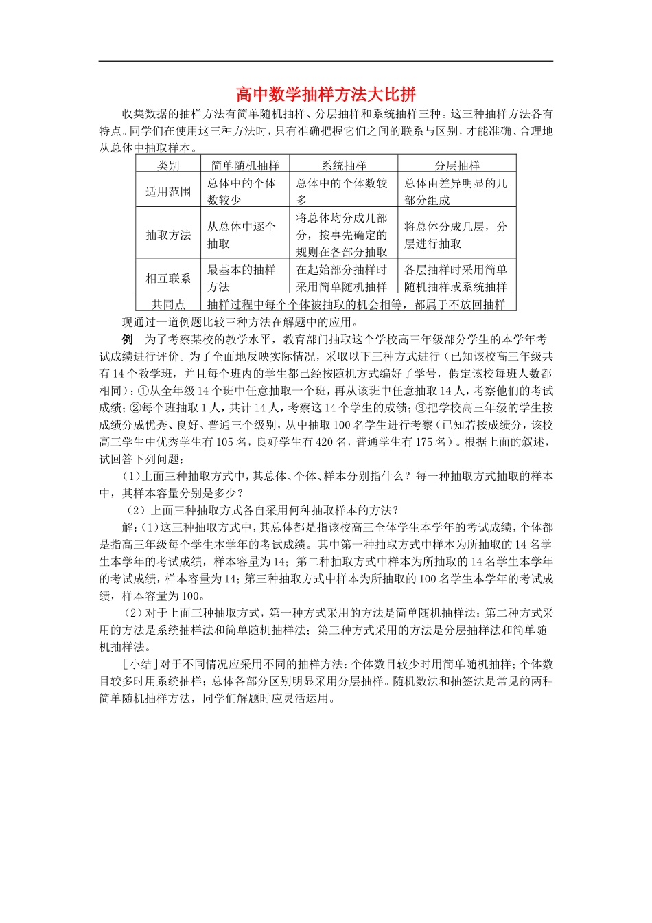 高中数学抽样方法大比拼 专题辅导_第1页