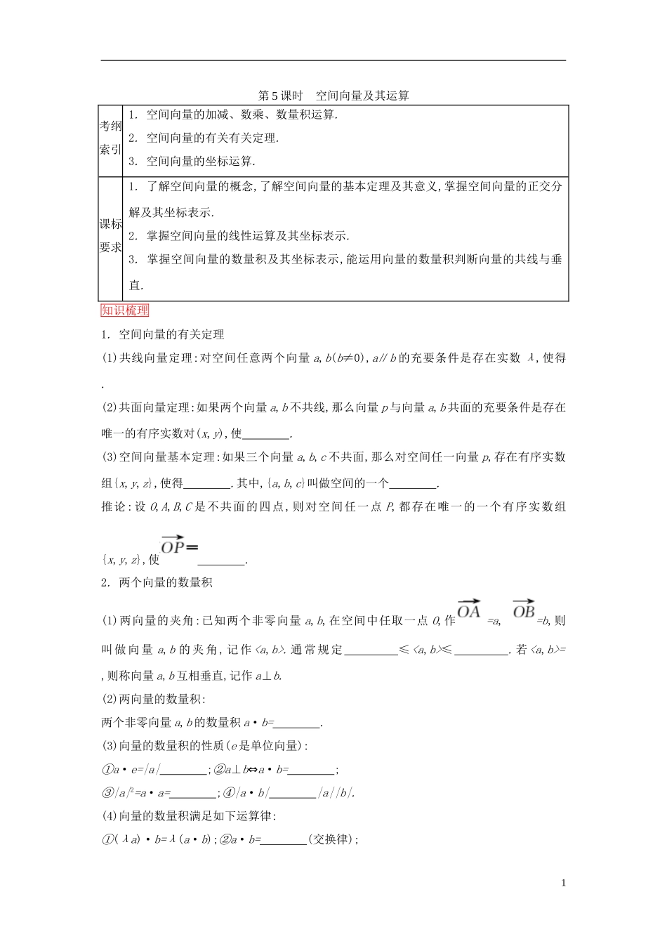 高考数学一轮复习 第七章 第5课时空间向量及其运算课时作业 理 新人教版-新人教版高三全册数学试题_第1页